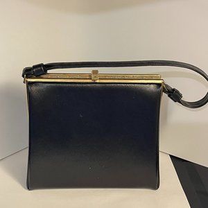 Vintage After Five Purse 1960s Black Purse with Gold Floral Trim and Coin Purse